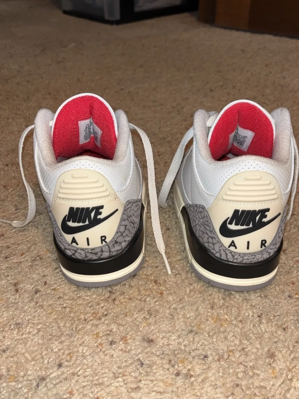 Jordan Mens White and Red Retro Sneakers with Elephant Print